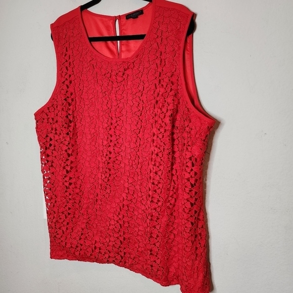 Lane Bryant Heart Lace Crochet Sleeveless Red Top Women's Plus Size 22 - Picture 11 of 14
